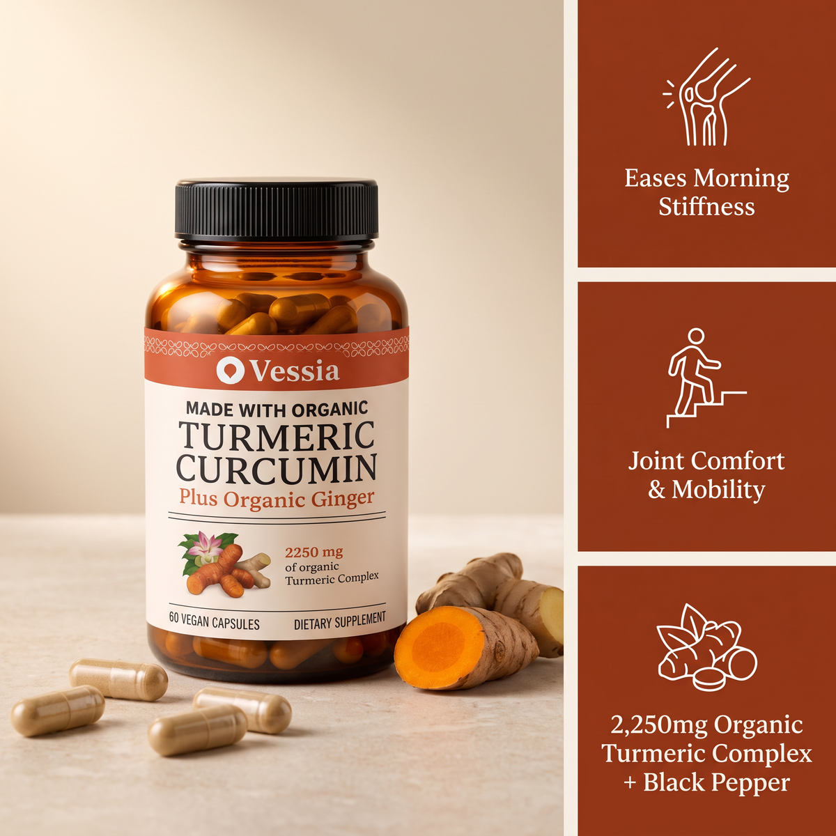 Vessia Organic Turmeric Curcumin with Ginger