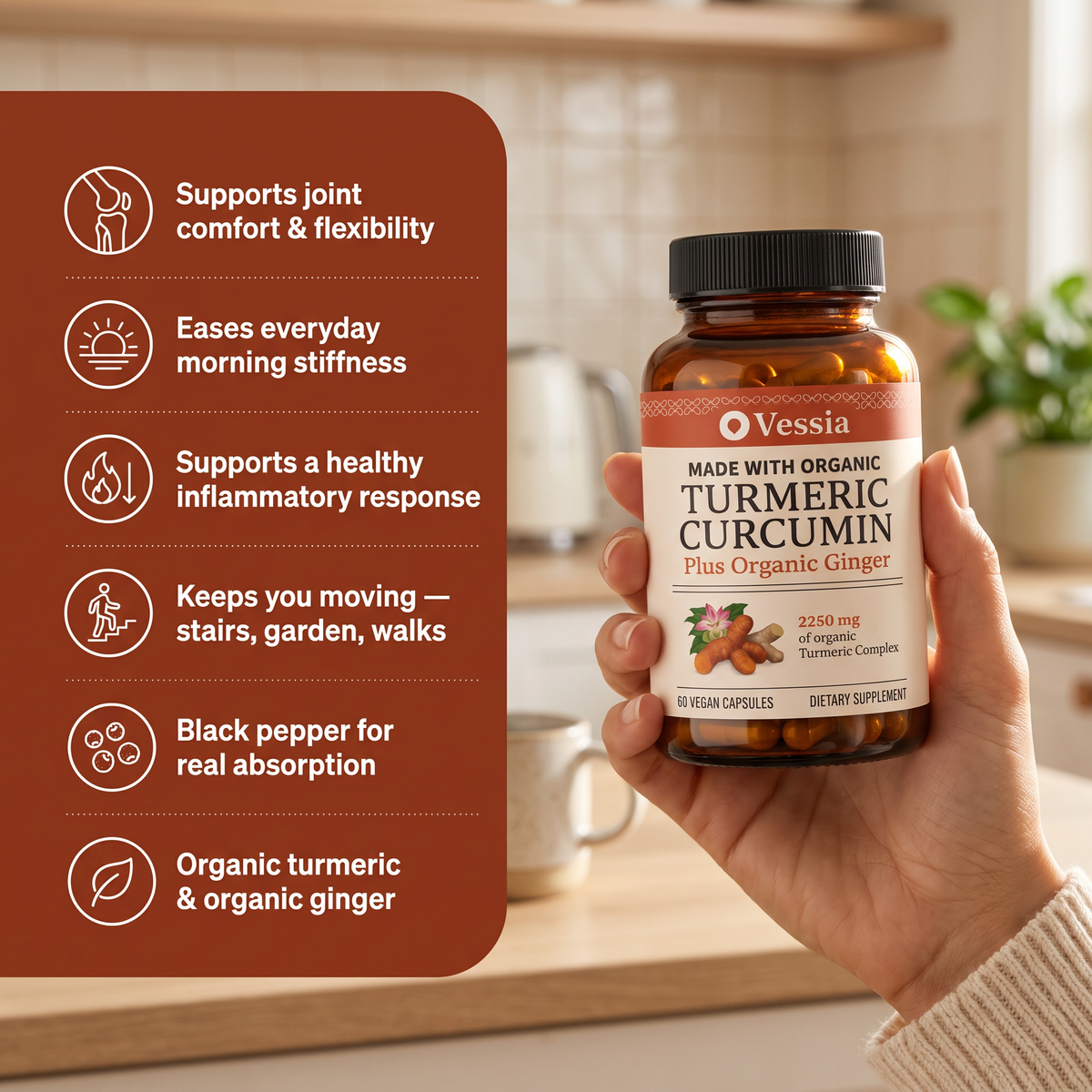 Vessia Organic Turmeric Curcumin with Ginger