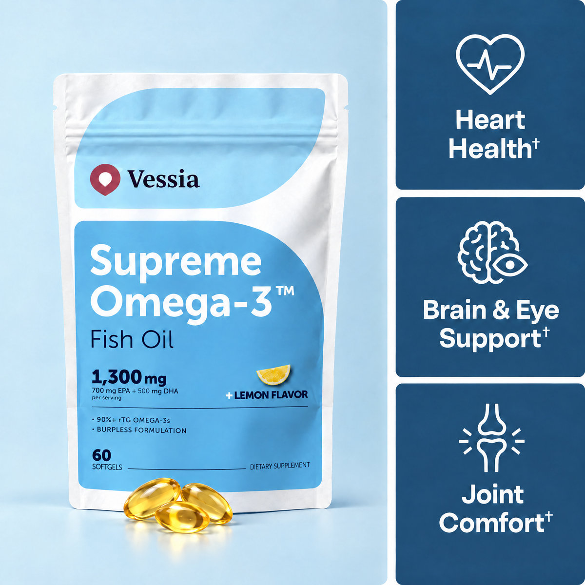 Vessia Supreme Omega-3 for heart, brain, eye and joint support