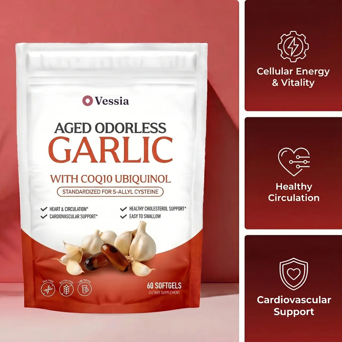 Vessia Aged Odorless Garlic key benefits