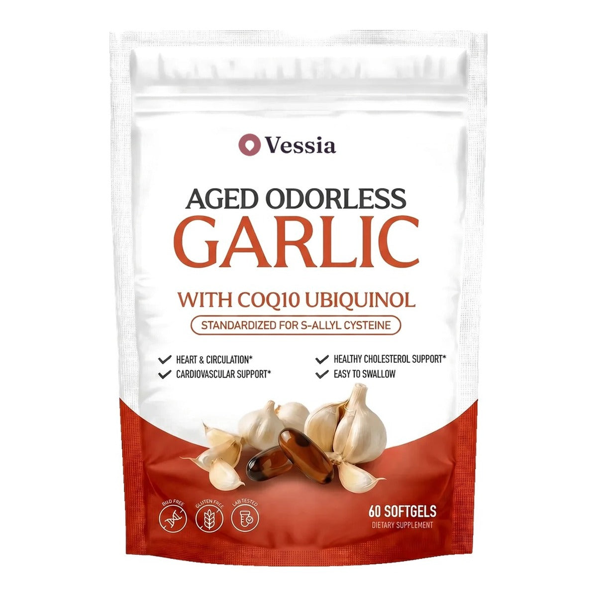 One pouch of Vessia Aged Odorless Garlic