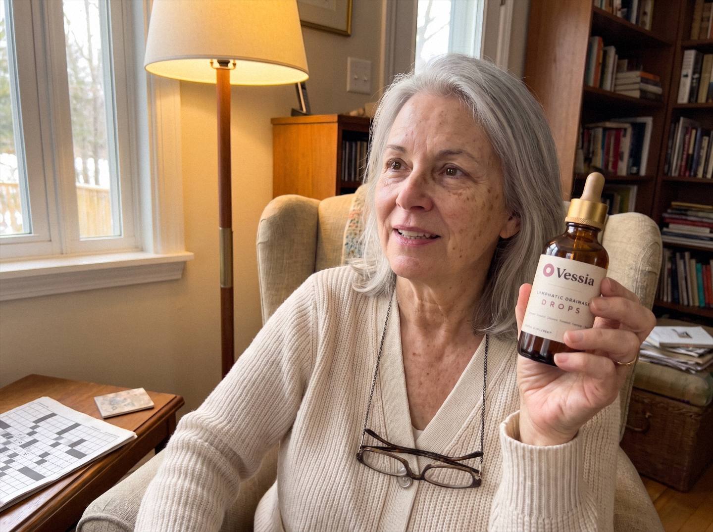 Margaret H. holding Vessia Lymphatic Drainage Drops