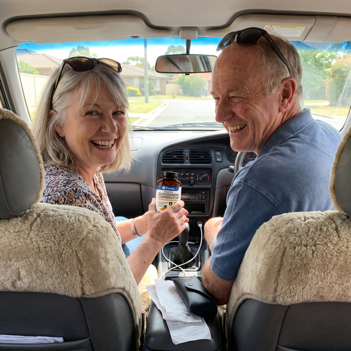 Couple with Vessia in the car