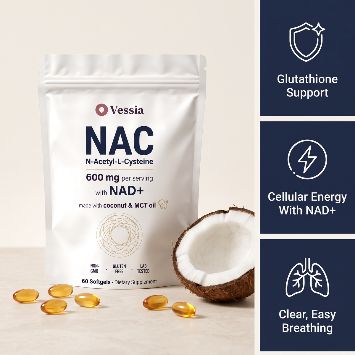 Vessia NAC 600mg with NAD+