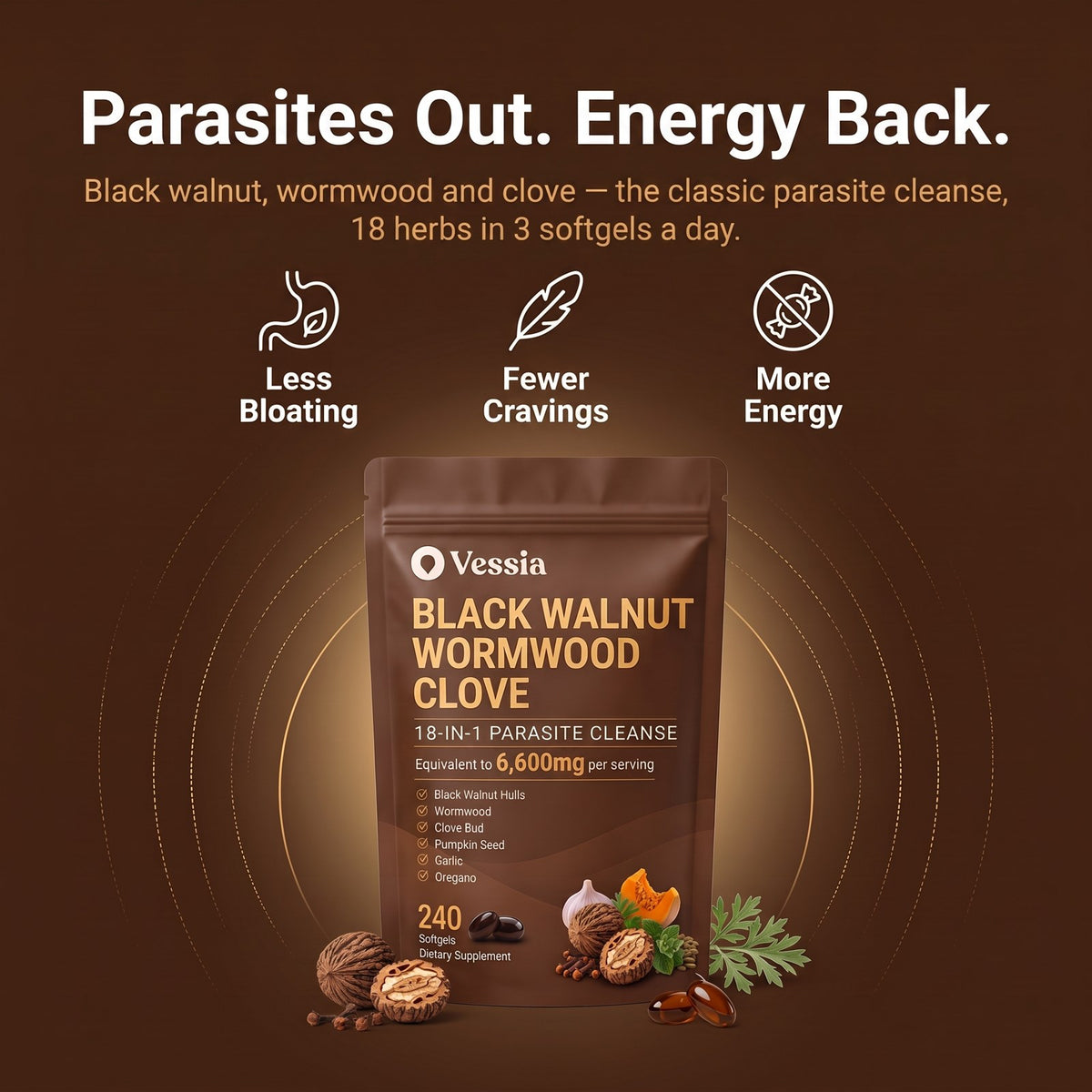 Vessia Parasite Cleanse — Black Walnut, Wormwood & Clove
