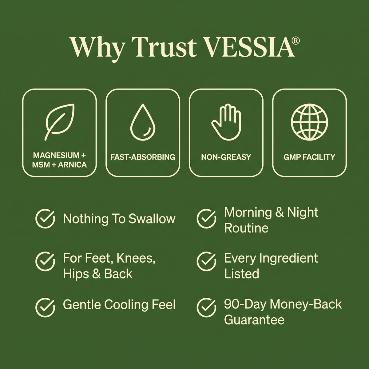Vessia Nerve & Pain Relief Cream — Magnesium, MSM & Arnica