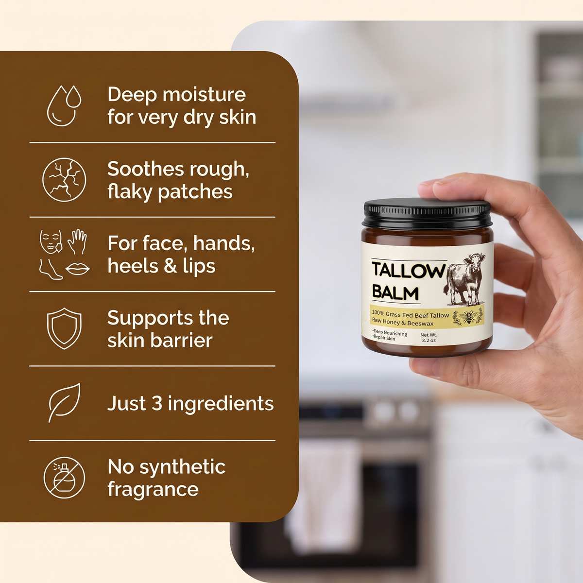 Vessia Beef Tallow Balm with Raw Honey & Beeswax